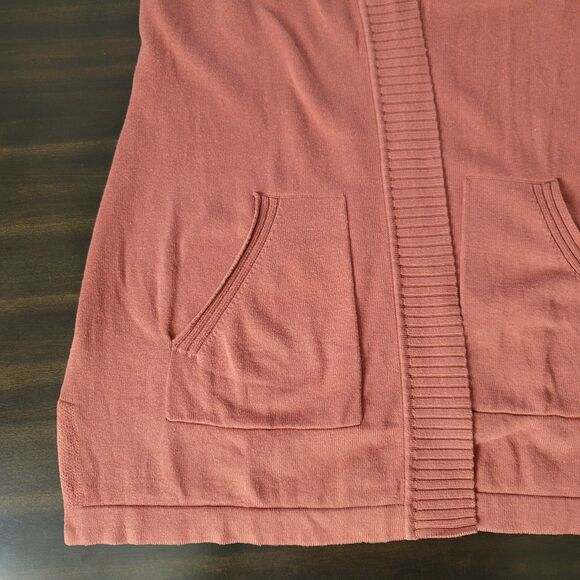 ISAAC MIZRAHI LIVE Open Front Cardigan Pink/Brown/Orange Boho SZ Small Pockets - Picture 3 of 16